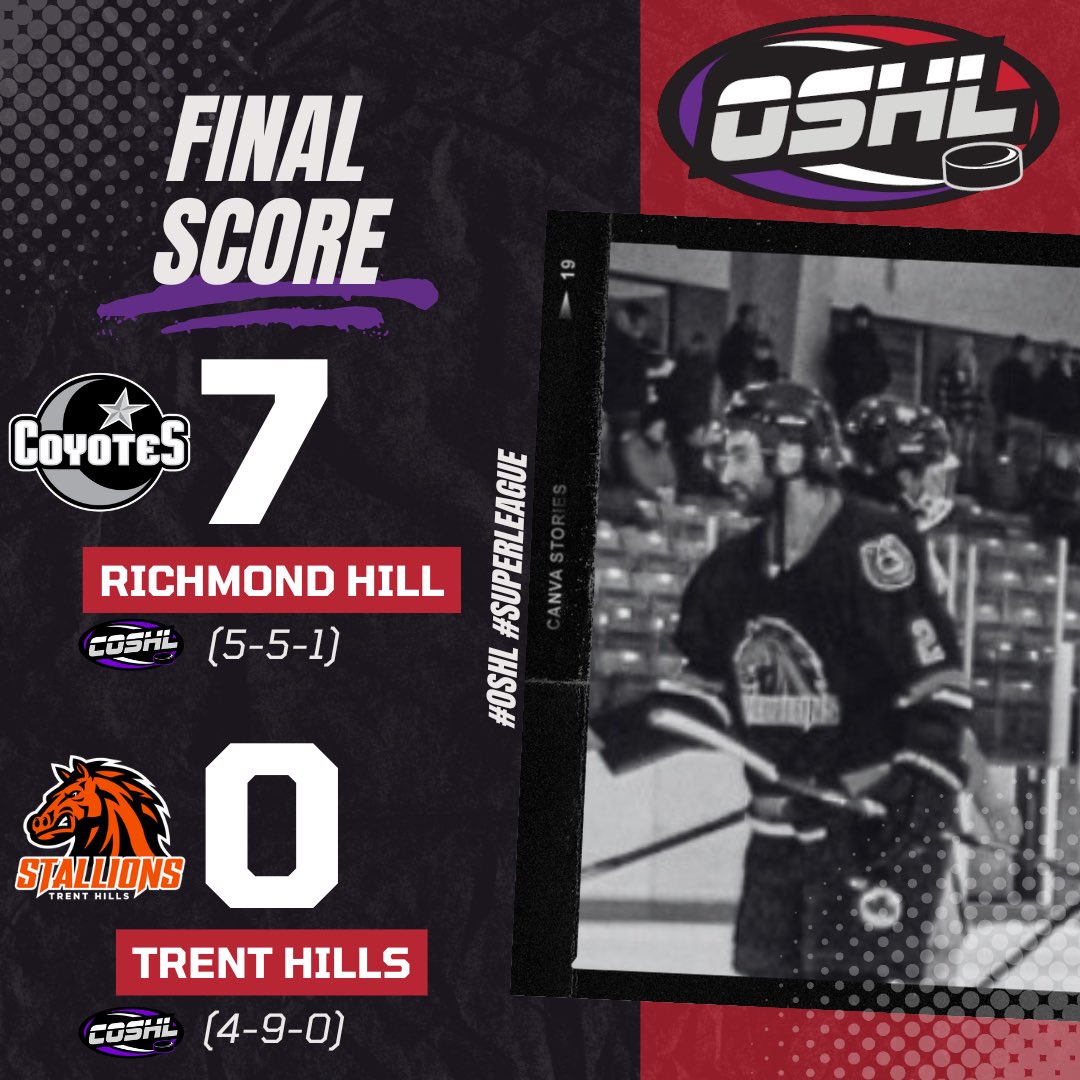 Richmond Hill shuts out Trent Hills on the road!
7-0 Final

#OSHL #SuperLeague