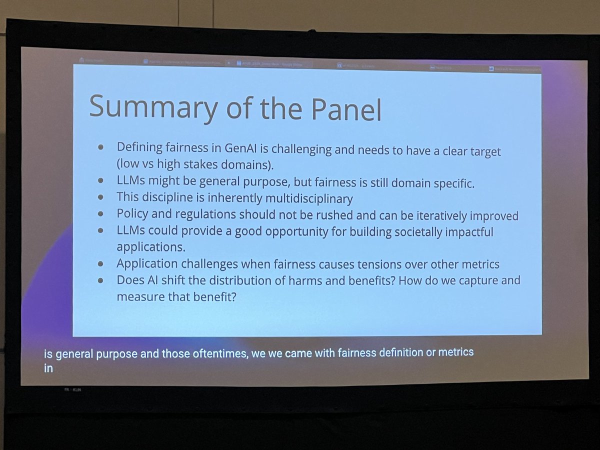 AFME 2024 @ NeurIPS (@afciworkshop) on Twitter photo Our amazing panellists discussed how to define fairness and challenges of evaluation, ethical considerations and interdisciplinary collaboration for addressing different dimensions of fairness!
<a href="/HodaHeidari/">Hoda Heidari</a> <a href="/JessicaSchrouff/">Jessica Schrouff</a> , <a href="/sanmikoyejo/">Sanmi Koyejo</a> , <a href="/sethlazar/">Seth Lazar</a> Our amazing panellists discussed how to define fairness and challenges of evaluation, ethical considerations and interdisciplinary collaboration for addressing different dimensions of fairness!
<a href="/HodaHeidari/">Hoda Heidari</a> <a href="/JessicaSchrouff/">Jessica Schrouff</a> , <a href="/sanmikoyejo/">Sanmi Koyejo</a> , <a href="/sethlazar/">Seth Lazar</a>