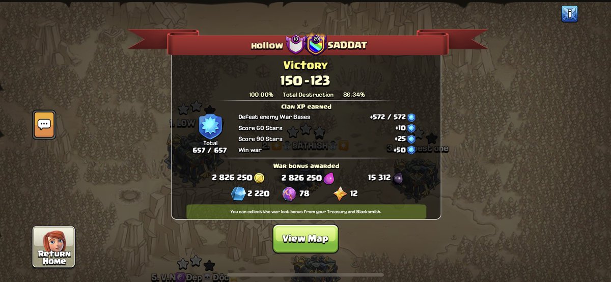Wins
✅ 48

Losses
❌ 3

Draws
🟰 18

Total 
⚡️ 69

⚔️ hollow: link.clashofclans.com/en?action=Open…