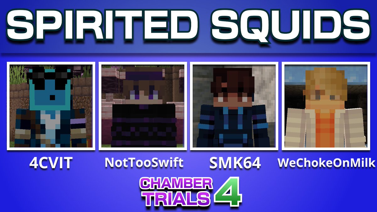 Announcing the Spirited Squids!

<a href="/4_cvit/">4CVIT</a> <a href="/NotToo_Swift/">Swift</a> <a href="/SMK64_/">SMK64🎗</a> <a href="/WeChokeOnMilk/">WeChokeOnBox</a> 

Watch as their spirit carries them through the event on Saturday, December 21 at 12PM EST!