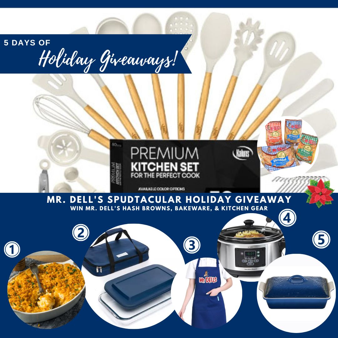 It's day one of  Mr. Dell’s 5 Days of Holiday Giveaways! 🎄✨ Enter here: woobox.com/nop7j7 to win a 50 piece culinary set. Celebrate with Mr. Dell’s Hash Browns! This holiday season, we’re showing our appreciation for all the amazing cooks with five days of  giveaways
