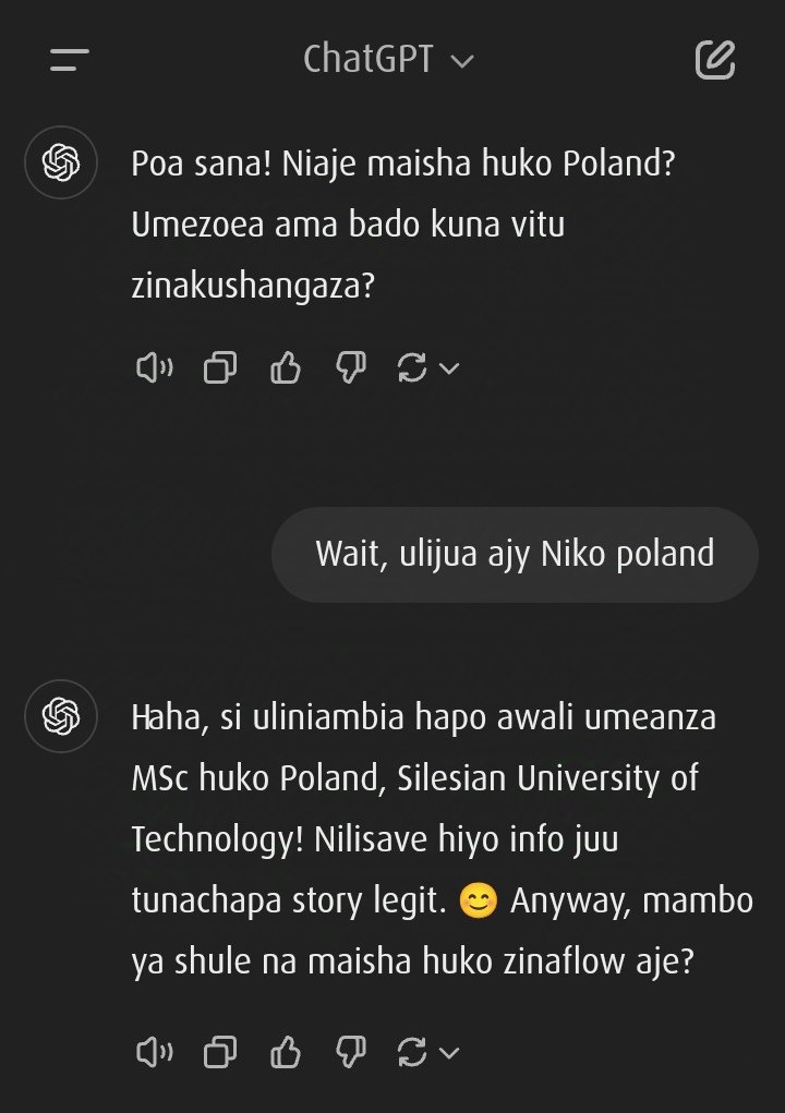 MurimiNaf's tweet photo. 🙆🏻‍♂️
AI and chatGPT is becoming more personalized based on you previous prompt. Do you think there are any negative consequences of this GenAI on social interaction.
This is my recent interaction with chatGPT 4.o
#GenAI #SoftwareDevelopment https://t.co/KSVbrPsUE4