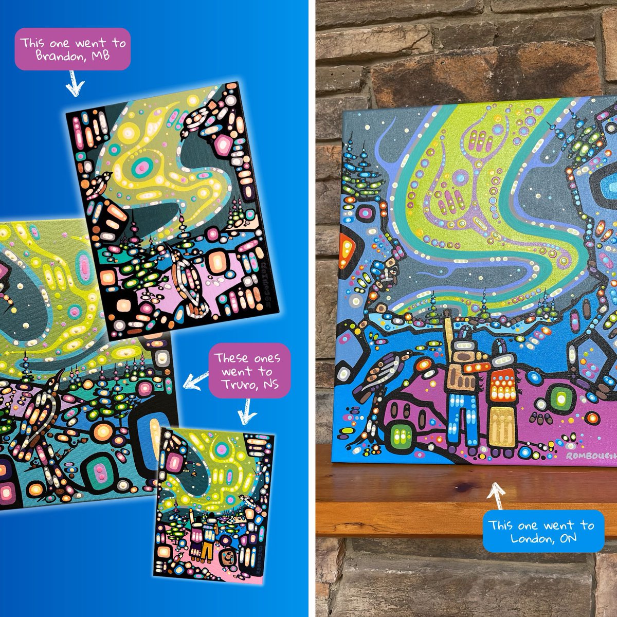 canadian_choir's tweet photo. The incredible album artwork for Where Waters Meet was created especially for the CCC by Chipewyan artist John Rombough. 🎨🖌️

When our singers and board members saw the finished piece, several were compelled to commission paintings of their own! Here are just a few of them… ✨ https://t.co/AU5h5oEty6