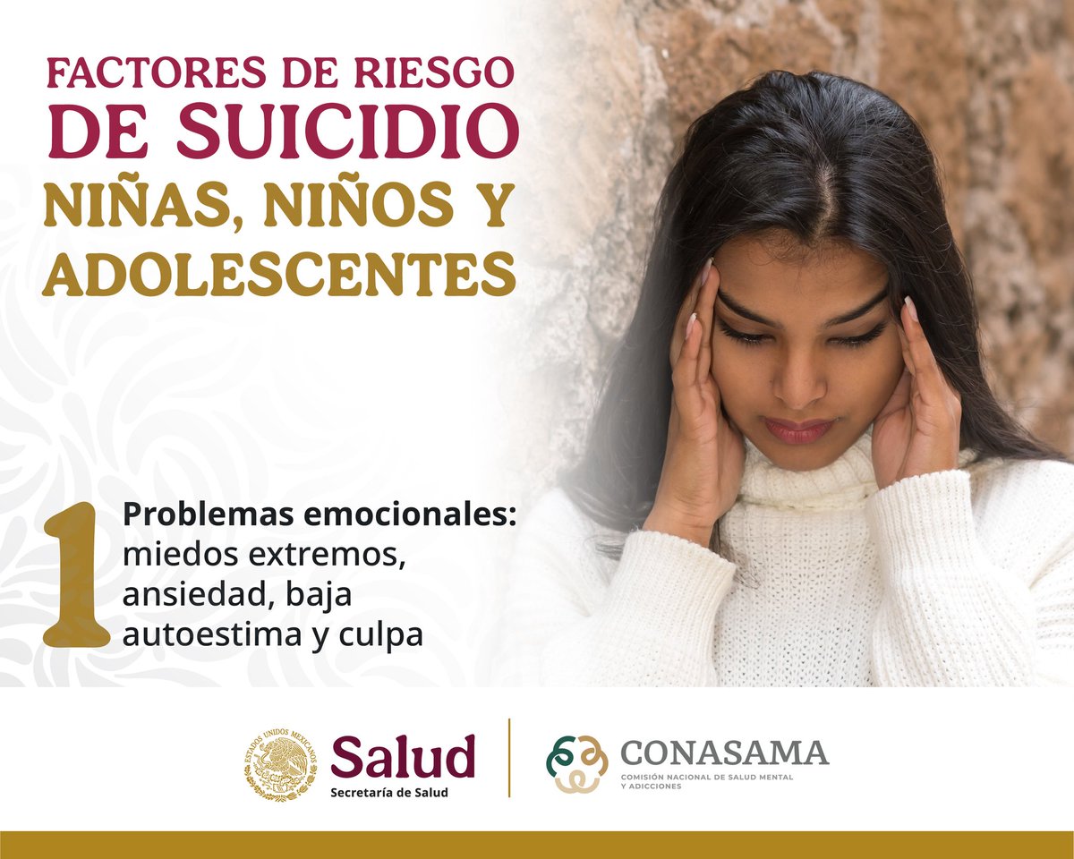 CECOSAMALibres's tweet photo. En ocasiones las personas adultas ignoramos que niñas, niños y adolescentes pueden desarrollar pensamientos y conductas suicidas. Para prevenirlo debemos identificar los factores de riesgo como trastornos del estado de ánimo o de alimentación, así como depresión o ansiedad. https://t.co/GhEqJRFpuT