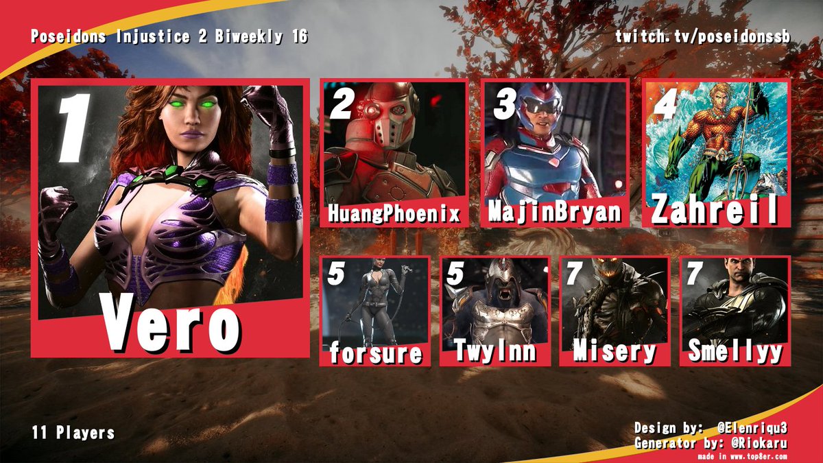 DG l Poseidon (@poseidonssb1) on Twitter photo Top 8 from last nights Injustice 2 tournament. This wraps up Injustice 2 in 2024. Ran 19 events and its been fun getting to hangout with the IJ2 community, super dope players! If you missed the tournament or want to rewatch it, it is live on the <a href="/shirairyutv/">Shirai Ryu TV</a> yt, link in replies! Top 8 from last nights Injustice 2 tournament. This wraps up Injustice 2 in 2024. Ran 19 events and its been fun getting to hangout with the IJ2 community, super dope players! If you missed the tournament or want to rewatch it, it is live on the <a href="/shirairyutv/">Shirai Ryu TV</a> yt, link in replies!