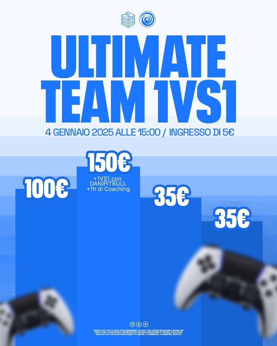 NOVO Esports (@novoesports) on Twitter photo EA FC25 New Year’s Cup 🏆
📅 4 gennaio 2025
⏰ Ore 15:00
🎮 1vs1 - Ultimate Team
💶 320€ di montepremi e 1h di coaching con <a href="/Danipitbull33/">Danipitbull</a>
🔗 Iscriviti ora su: ouroborosesports.com
Non perdere l’occasione di metterti alla prova e conquistare il podio! 💪⚽ EA FC25 New Year’s Cup 🏆
📅 4 gennaio 2025
⏰ Ore 15:00
🎮 1vs1 - Ultimate Team
💶 320€ di montepremi e 1h di coaching con <a href="/Danipitbull33/">Danipitbull</a>
🔗 Iscriviti ora su: ouroborosesports.com
Non perdere l’occasione di metterti alla prova e conquistare il podio! 💪⚽