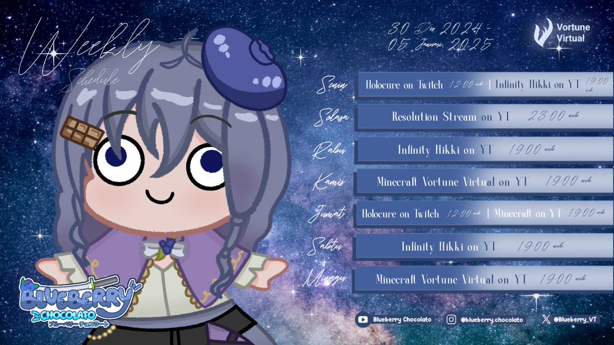 Haheng~ yahooo berries!
Anyway, schedule for this week~
For December 30th 2024 - January 5th 2025~