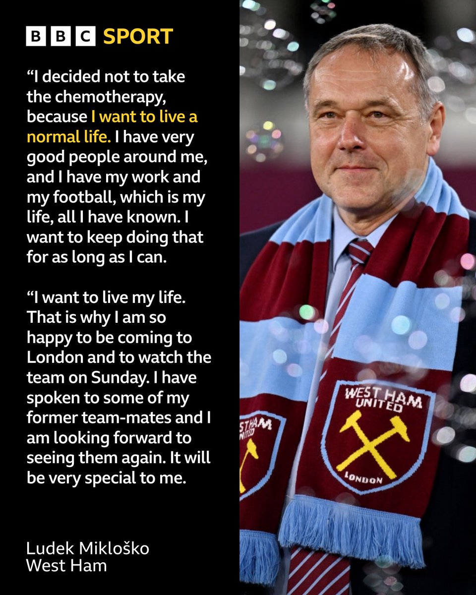 BBCMOTD's tweet image. Before kick-off there was a great reception from the West Ham fans for their former goalkeeper Ludek Miklosko.

Earlier today, Miklosko announced his decision to withdraw from further cancer treatment, three years after his diagnosis.