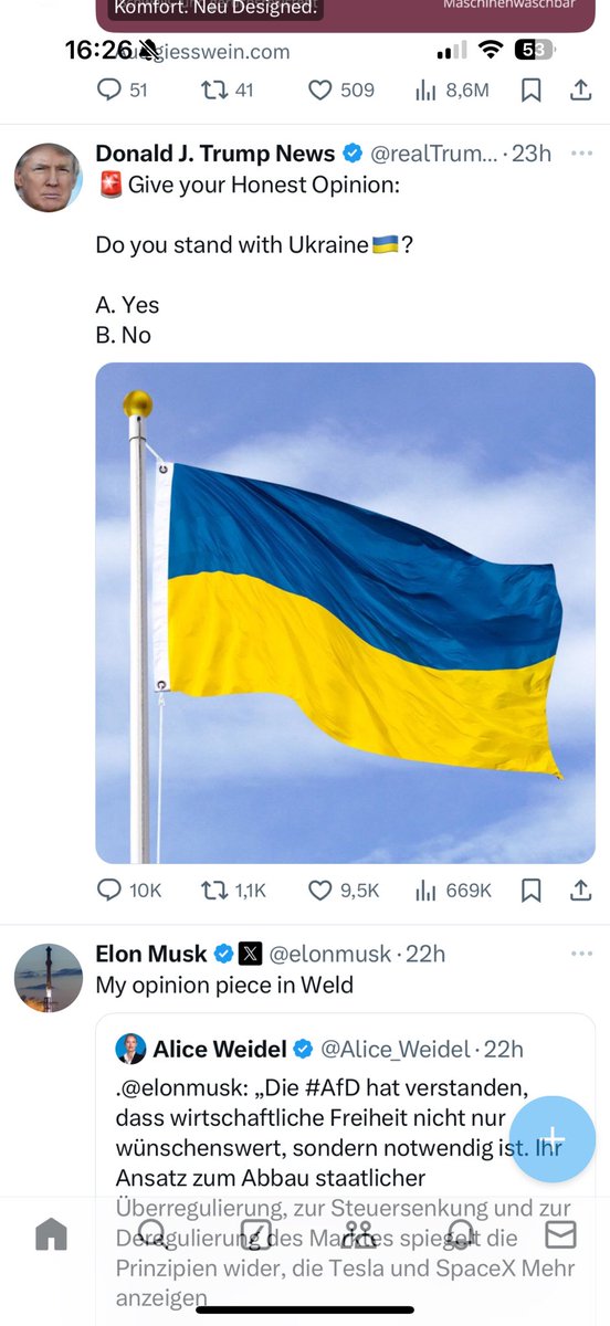 Puh…. Ich glaube das ist langsam mein persönlicher Abschied auf X bzw exTwitter …. 
Habe weder Trump, noch Musk, noch Weidel abonniert, aber alles auf meiner Seite1….. was habe ich Twitter geschätzt 🥲 #nichtmehrtragbar #exit? #hilfe #wasmeintIhr?