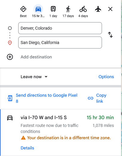 BenCEO's tweet photo. @Colorado_Buyer @DisrespectedThe It's kinda funny how even with the worst proof in existence it's still makes no sense on its face. What about driving?

SF > Denver: 1083 miles. 
Denver > SF: 1078 miles.

It's 5 miles longer, and it takes 30 minutes longer? https://t.co/0W44kbG5G9