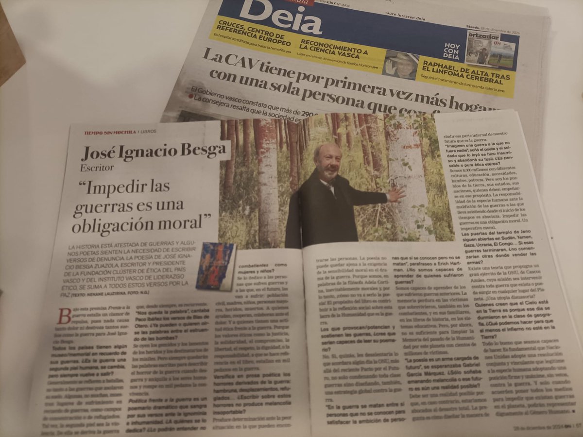 👏Entrevista para finalizar el año a José Ignacio Besga autor del libro #Poéticafrentealaguerra hoy en el periódico <a href="/deia_eus/">DEIA</a>.
🕊La poesía comprometida de José Ignacio Besga se suma a todos estos versos por la paz.
altautores.com/editorial/poet…