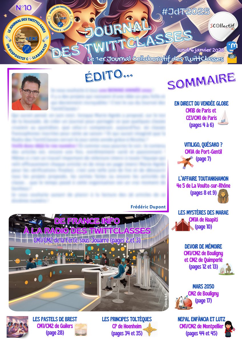 Le grand jour de la publication du 10e numéro du Journal des TwittClasses approche ! Il reste 5 jours à attendre...
En ce 1er janvier 2025, découvrez la Une de ce numéro ! #JdT2025🗞️