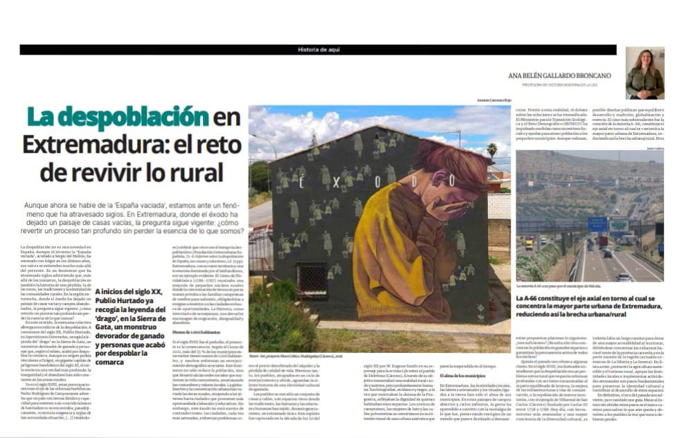 anabelengallar2's tweet photo. Nueva entrega para @EPExtremadura con el texto “La despoblación en Extremadura: el reto de revivir lo rural”. Ahora que los pueblos están más animados con las Fiestas, es sugerente repensar su situación histórica. Espero que os guste y ¡FELIZ FIN DE AÑO! https://t.co/E871FUIcaZ
