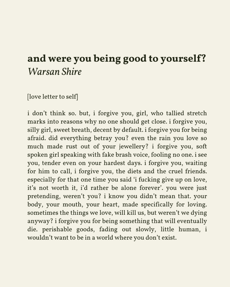 readalittlepoem's tweet photo. “i forgive you for being something that will eventually die.”

— Warsan Shire https://t.co/LA51VAho7n