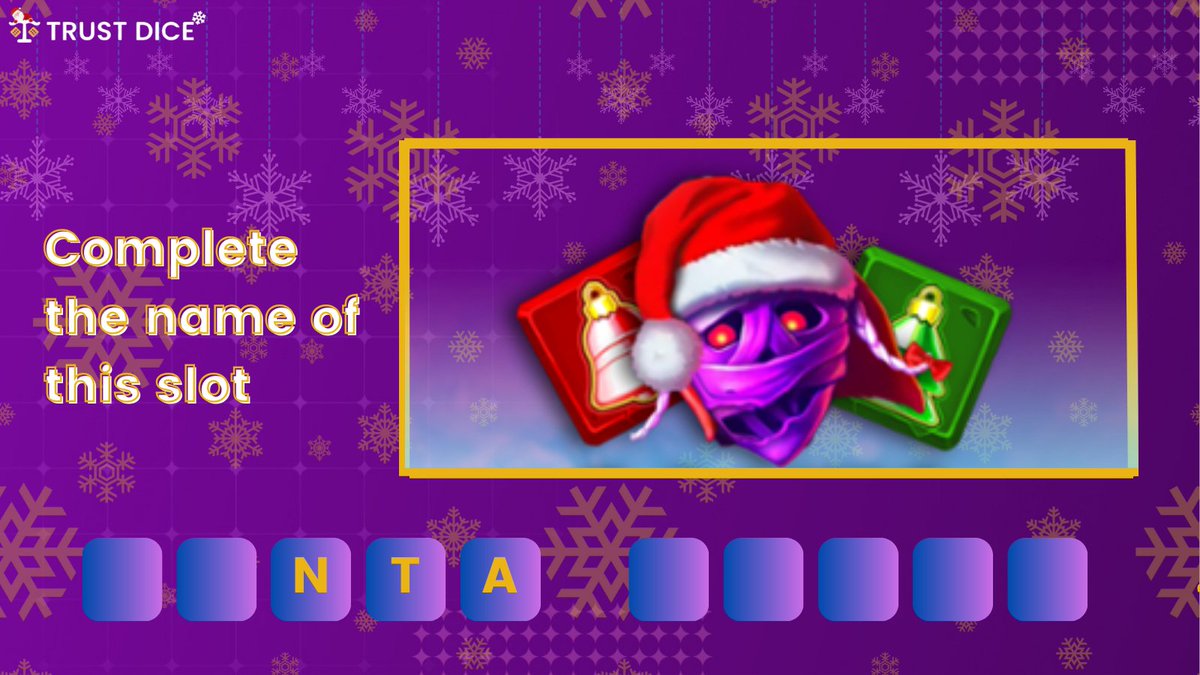TrustDice's tweet image. #TDWINTrivia 
For a snowflake and $20… Complete this slot
Like 💜
Repost 🔄
Comment your answer and username below ⬇️

#TrustdiceGivesBack #TrustdiceWINterland #TrustdiceFrostedFortune