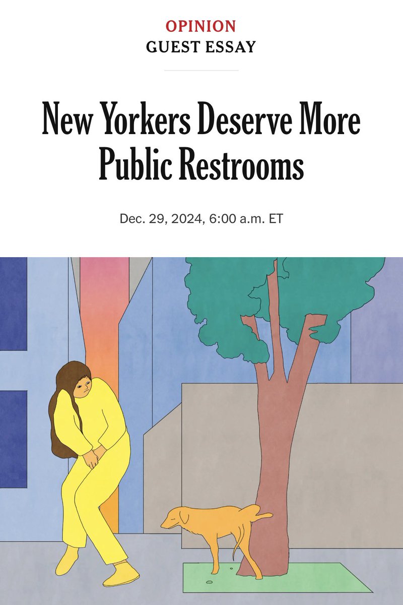 leahfrombklyn's tweet image. I wrote an op-ed for @nytimes about 2 exciting NYC Council bills.
They address the dire public restroom shortage in the city.
Chances are if you spent hours outside, you wouldn’t be able to locate a public restroom—there are only 8 per 100k ppl nationwide. Let’s change that!