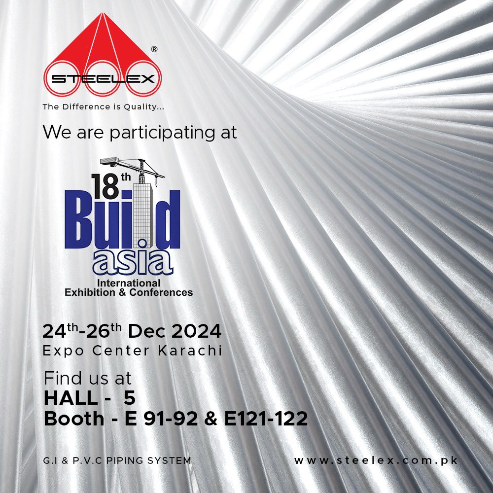 STEELEXPVTLTD's tweet image. We are excited to invite you to 18th Build Asia . This premier event will gather industry leaders, innovators, and professionals from the construction and building sectors.
We look forward to seeing you at Built Asia! 
#BuildAsia  #steelex #pipe #fitting   #steelexpakistan