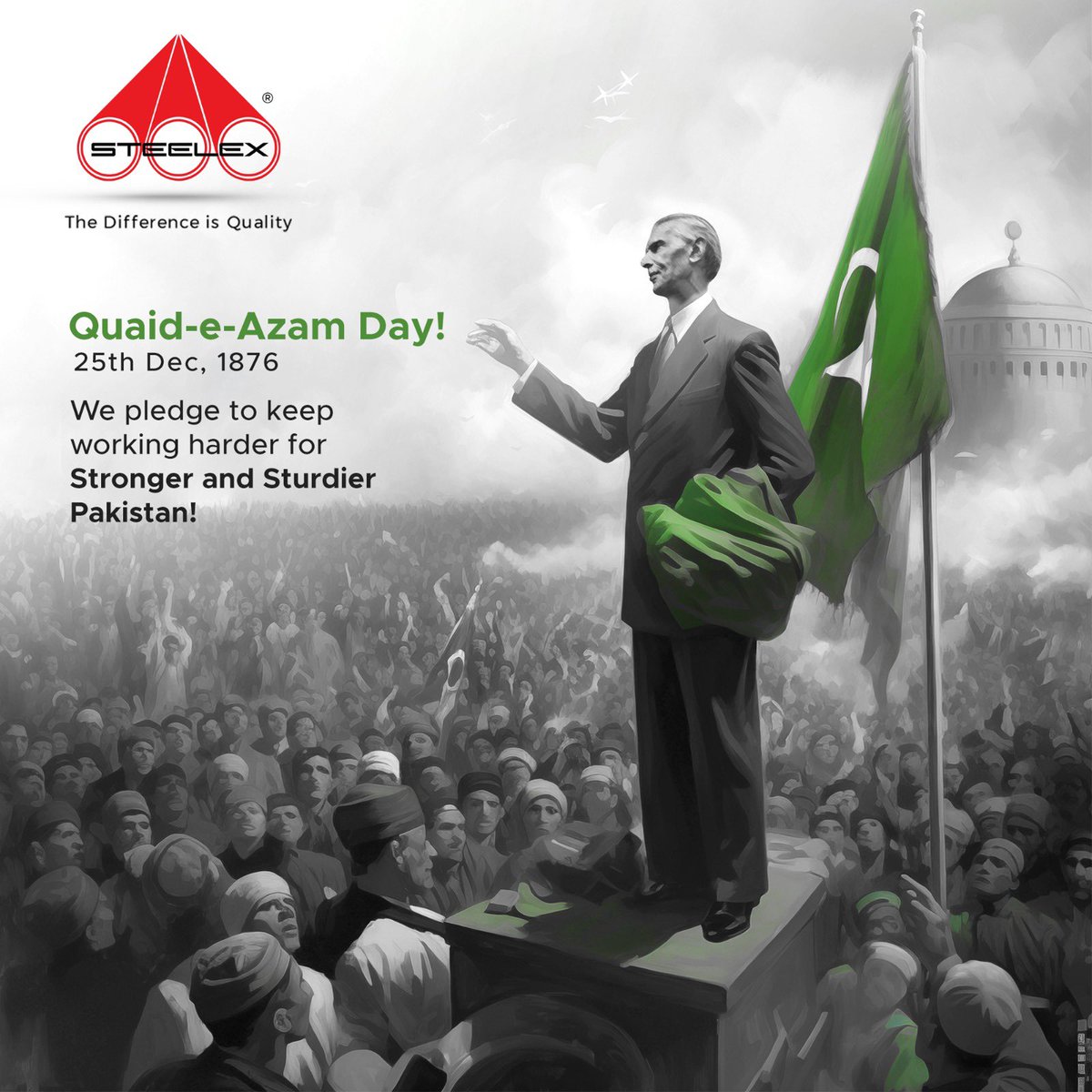 STEELEXPVTLTD's tweet photo. Happy Quaid-e-Azam Day! 🇵🇰

On this day, we remember the vision, determination, and relentless spirit of our founding leader, Muhammad Ali Jinnah.
Let us honor his legacy by embodying the values of integrity, hard work, and dedication in our lives. Together, let's contribute. https://t.co/JY1yrfpNMk