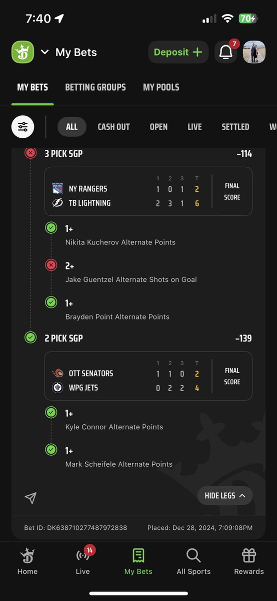 ryanmcdade33's tweet photo. @chedzz Dk won’t change it to a win for me and refuses to update it this morning to a win even though on their dk live app, they have it as two shots on goal https://t.co/uau8PEicqe
