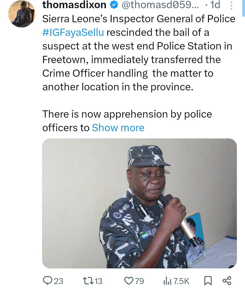 Breaking News: Civil liberties under attack in Sierra Leone as fears over the missing of popular journalist Thomas Josephus Dixon after he posted on his X account against the Inspector General of Police on abuse of powers. The IGP violates sec 25 (1) of 1991 constitution.
