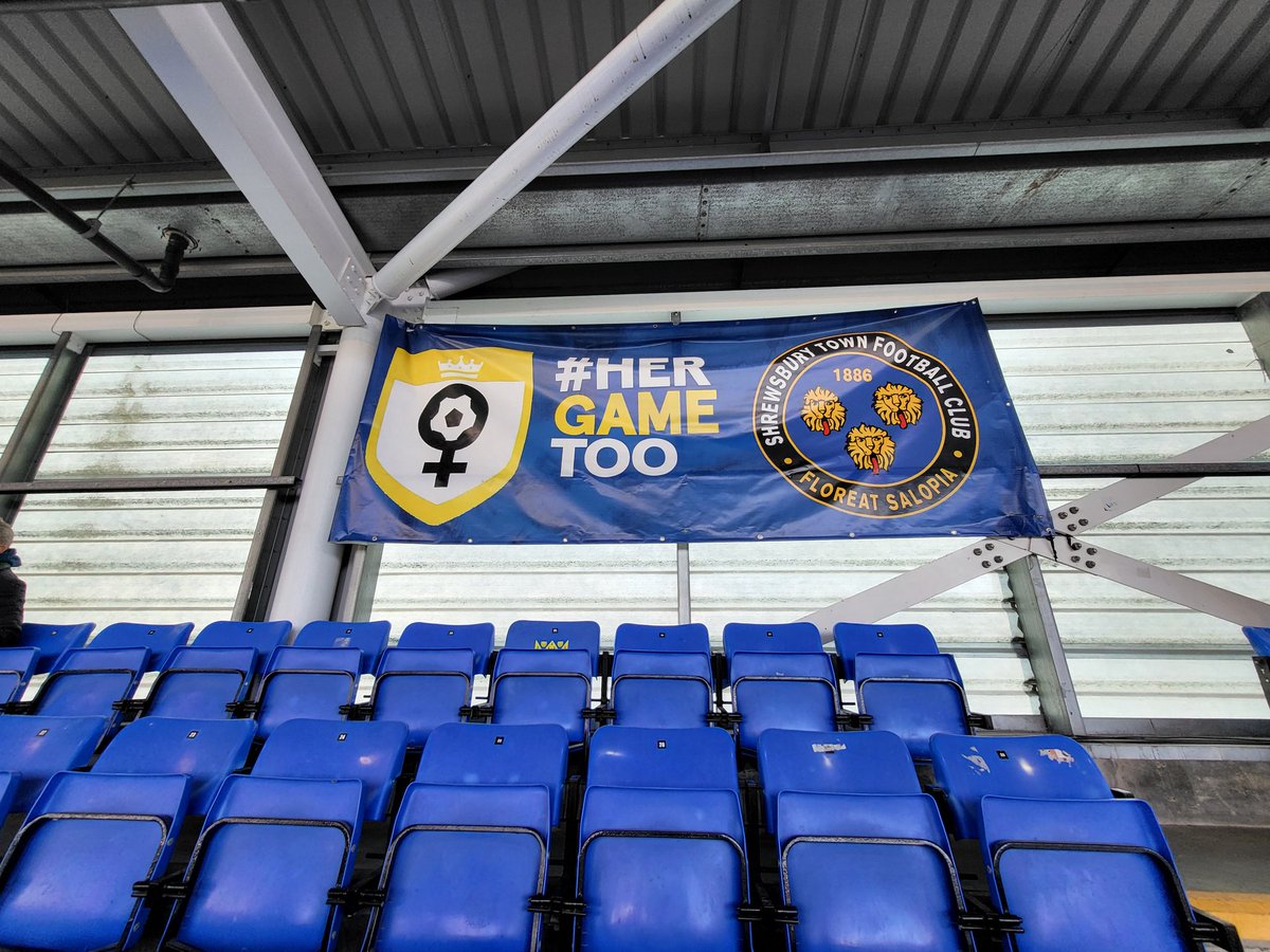 GrndhoppingGrl's tweet photo. Bigging up *everything* about @shrewsburytown right now. Including #hergametoo pin badges in the club shop, free sanitary products, and lovely fans. 

And then there's this...

I might have found yet another team to follow!

@HerGameToo https://t.co/raZ9ODQvH7