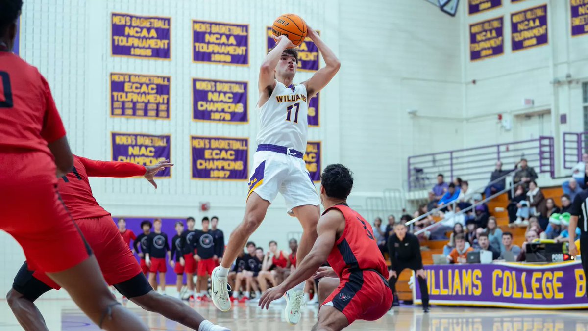 MBB: GAME DAY - The Williams College men's basketball team will compete against Kenyon in the opening round of the NYU Holiday Tournament Sunday (3 p.m.) at the John A. Paulson Center in New York.
Watch: tinyurl.com/3vty273h
Live Stats: tinyurl.com/29th75pv