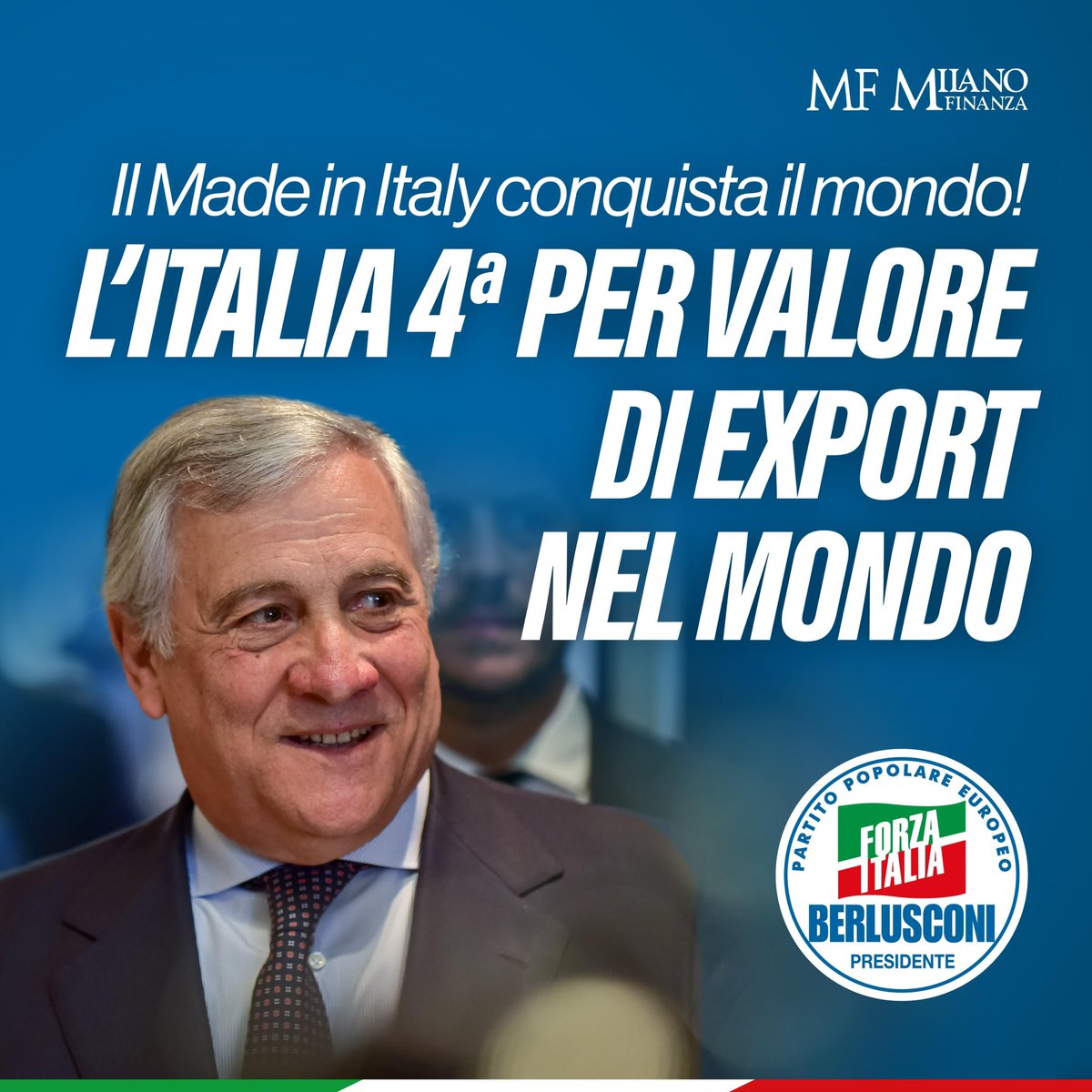 Grazie all’impegno delle nostre imprese e alle politiche per l’export sostenute dal Ministro Antonio Tajani, il commercio verso l’estero raggiunge risultati straordinari.

4° posto al mondo per export: un successo che porta valore, lavoro e orgoglio al nostro Paese.