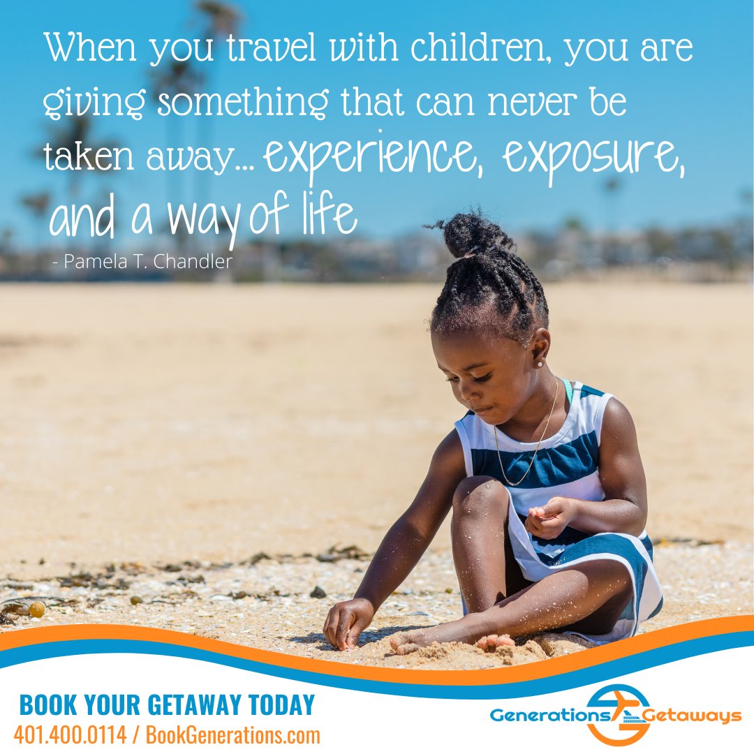 GenGetaways's tweet image. The experience of travel on young minds breeds more curiosity and the desire to learn!

#travel #vacation #getaway #allinclusive #resort #cruise #caribbean #europe #beach #family #quotetoliveby #travelquotes #GenerationsGetaways #BookGenerations