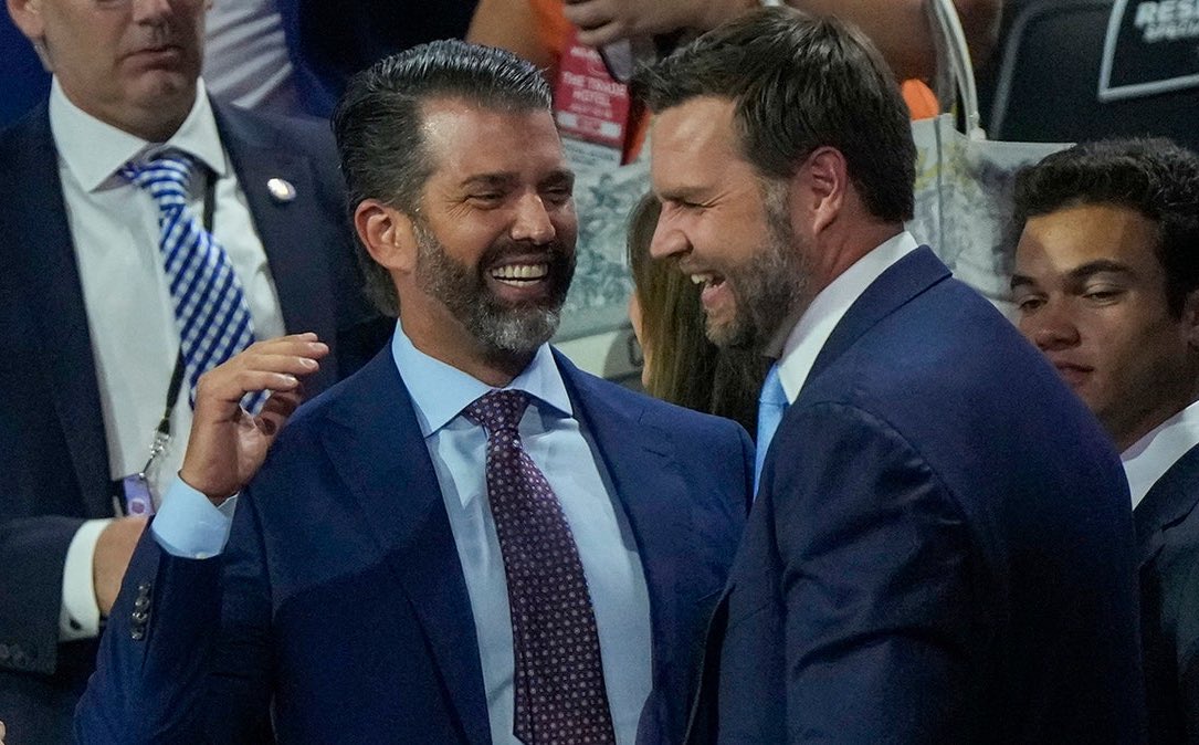 LeadingReport's tweet photo. BREAKING: Vice President-elect JD Vance is the clear frontrunner for the GOP’s 2028 presidential nomination, with Donald Trump Jr. trailing in a distant second, according to an AmericaFest straw poll. https://t.co/LuNn8OnitE