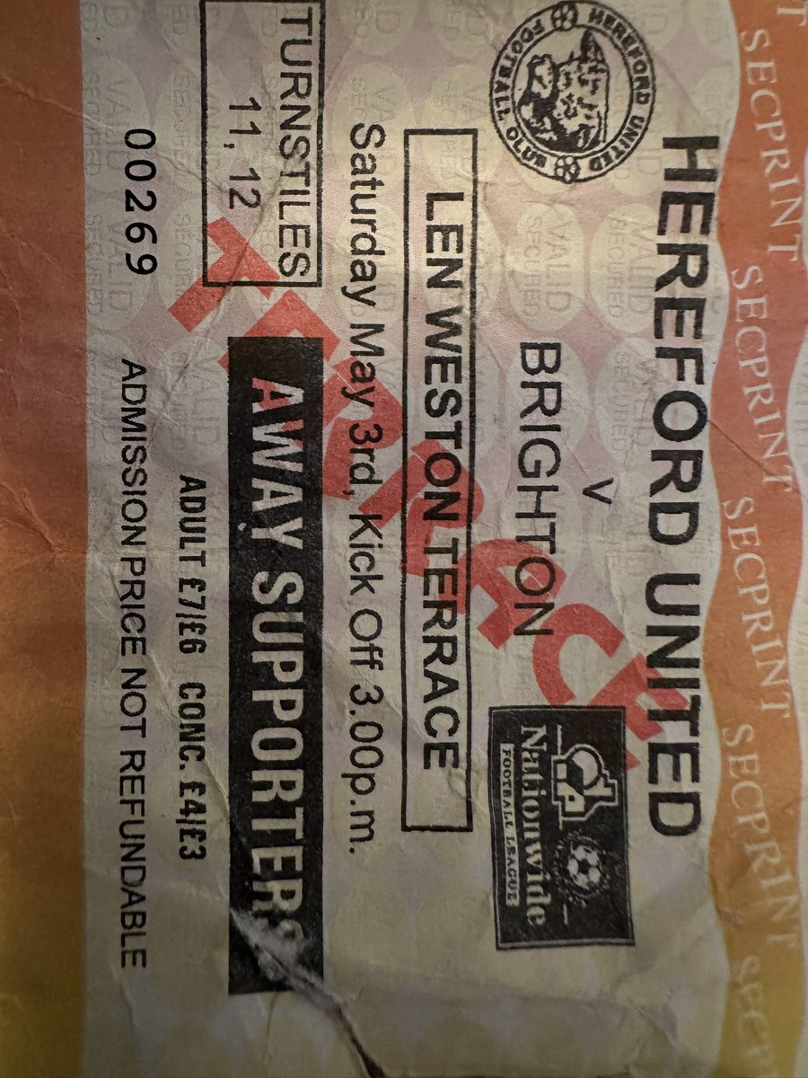 MattlightBHA's tweet image. Just found my Hereford ticket. Fans moaning now don’t know how lucky they are. This was a moment of light in the many, many years of dark times.