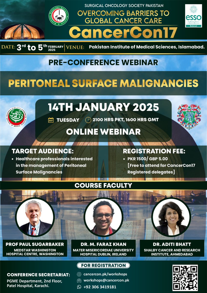 Young Surgeons Advisory Committee (YSAC) (@ysac_pk) on Twitter photo <a href="/SOS_Pk/">Surgical Oncology Society Pakistan. SOSPK</a> welcomes you to its Pre-Conference Webinars for #CancerCon17
🌐#PeritonealSurfaceMalignancies
📅 Tuesday, 14th January 2025
⏰ 16:00 GMT
💻 Get insights in #PSM from <a href="/PSugarbaker/">Paul H Sugarbaker</a> <a href="/FarazKh65499316/">Faraz Khan</a> <a href="/writeslkpushkin/">Aditi Bhatt</a>
👉 cancercon.pk/workshops
#GlobalCancerCare <a href="/ESSOnews/">European Society of Surgical Oncology (ESSO)</a> <a href="/SOS_Pk/">Surgical Oncology Society Pakistan. SOSPK</a> welcomes you to its Pre-Conference Webinars for #CancerCon17
🌐#PeritonealSurfaceMalignancies
📅 Tuesday, 14th January 2025
⏰ 16:00 GMT
💻 Get insights in #PSM from <a href="/PSugarbaker/">Paul H Sugarbaker</a> <a href="/FarazKh65499316/">Faraz Khan</a> <a href="/writeslkpushkin/">Aditi Bhatt</a>
👉 cancercon.pk/workshops
#GlobalCancerCare <a href="/ESSOnews/">European Society of Surgical Oncology (ESSO)</a>