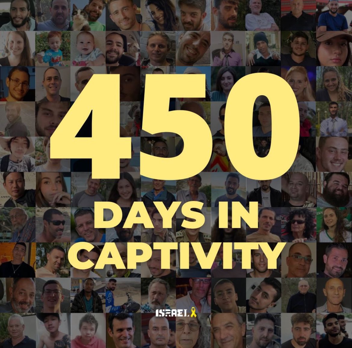 450 Tage in Dunkelheit.  
450 Tage ohne Familie.  
450 Tage in der Hölle des Schmerzes und der Einsamkeit.  

Wir werden nicht ruhen, bis alle Geiseln sicher nach Hause kommen. 
#BringThemHome 🎗️