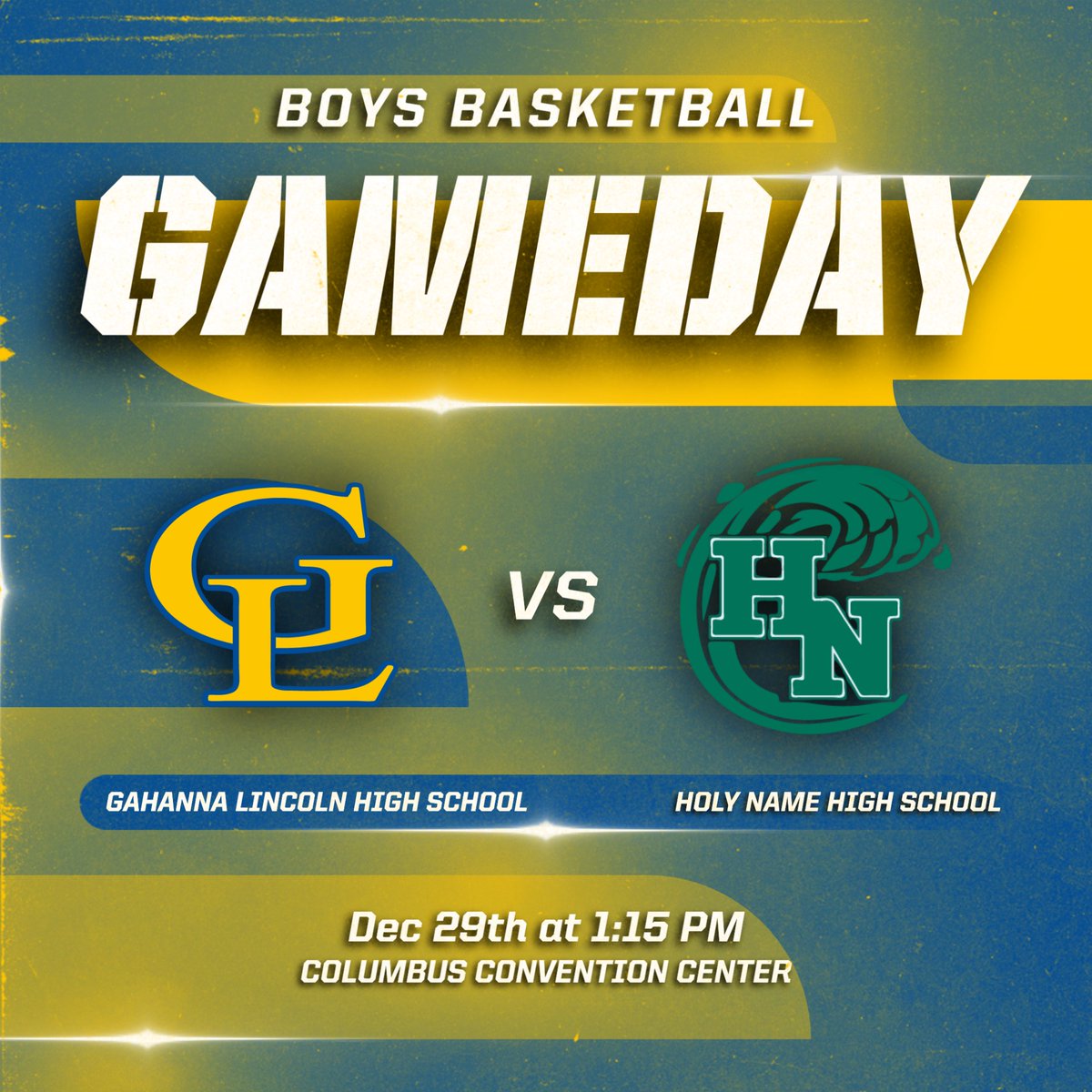 🦁🏀 GAMEDAY! The Lions Boys Basketball team travels to the Columbus Convention Center to take on the Holy Name Green Wave today at 1:15pm. #GoLions #GBED