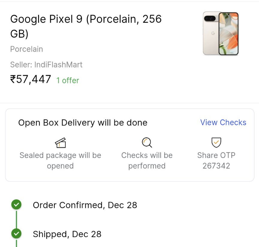 owlbaba_'s tweet photo. Scam alert - @Flipkart 
Date : 28.12.2024
I have ordered a google pixel 9 phone, and made a payment of Rs 57,447 on the pretext that flipkart will deliver the product on 29.12.2024.( they falsely advertise it on their app as some express delivery) https://t.co/0irzq99DPP