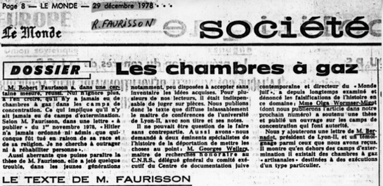 stephanieshare's tweet photo. Le 29 décembre 1978, Le Monde publie une tribune libre du professeur d'université Robert Faurisson, dans laquelle il nie l’existence des chambres à gaz à Auschwitz. 1/13 #Négationnisme #Faurisson #LeMonde https://t.co/UH0rPrA9SL