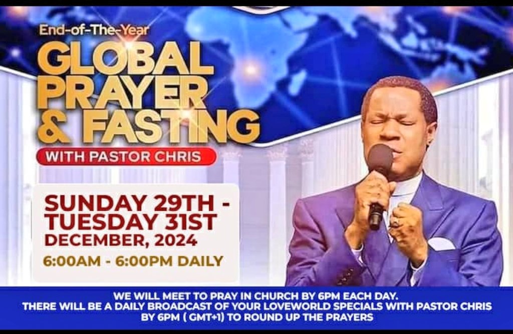 MichaelAjobo's tweet photo. Join Pastor Chris in this End of the year Global Prayer &amp; Fasting.

Your 2025 might depend on these 3 days‼️‼️ https://t.co/EgilUYOTed