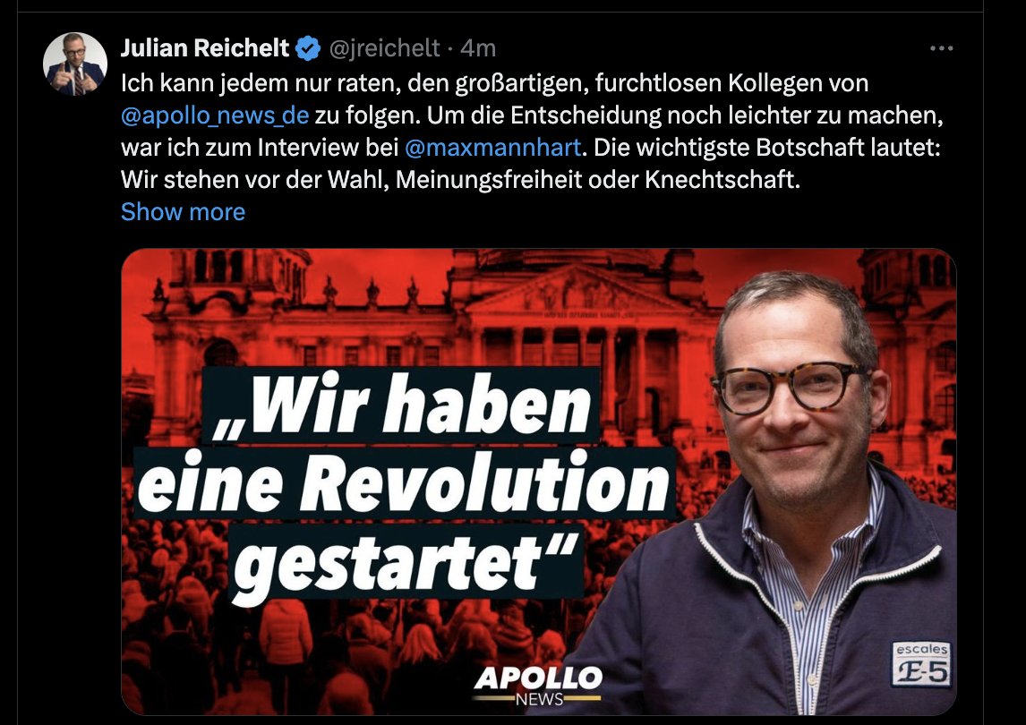 docbrandenburg's tweet image. Es kommt zusammen, was zusammen gehört: Nach #Södolf umschmeichelt @jreichelt nun @apollo_news_de 👇