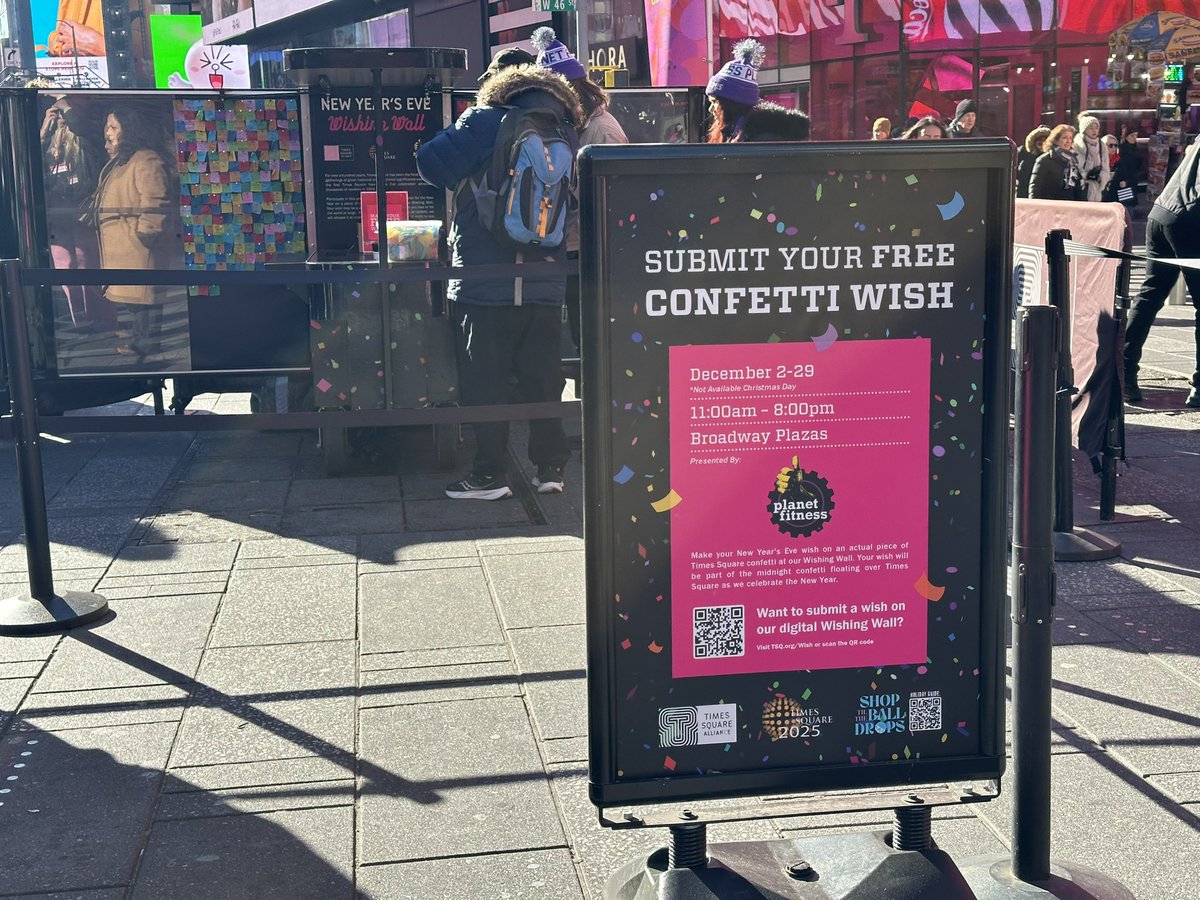 Today’s the last day to make your New Year’s Eve wish 💌🎉 Write your wish for 2025 on the official #NYE confetti! The <a href="/PlanetFitness/">Planet Fitness</a> Wishing Wall is open from 11am - 8pm 🪩 You can also submit your wishes online at tsq.org/wish #NewYearsEve #ConfettiWish