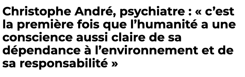 "Je crois que c’est la première fois que l’humanité a une conscience  aussi claire de sa dépendance à l’environnement et de sa responsabilité.  Cette conscience écologique est extrêmement positive." Christophe André
goodplanet.info/2024/06/05/chr…
#Responsabilité #Action #Vivant