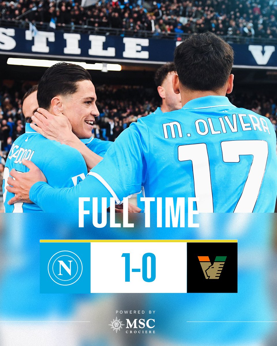 sscnapoli's tweet photo. ⏹️ Full time: #NapoliVenezia 1-0

💙 #ForzaNapoliSempre https://t.co/u4XRvUQVIz
