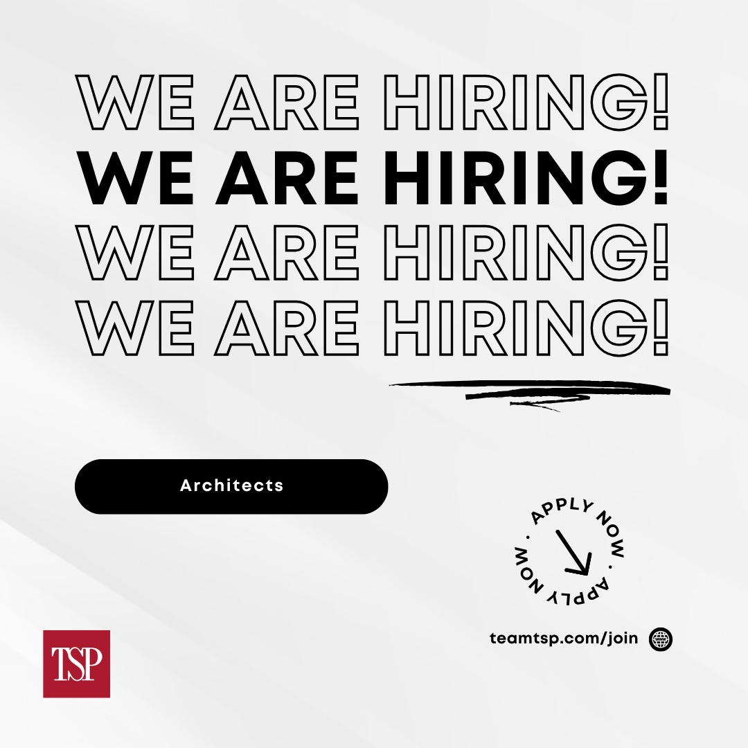 We’re hiring architects to join our dynamic team at TSP! If you're passionate about design, collaboration, and creating impactful spaces, this is your chance to be part of something great. Apply today and help shape the future with us! #NowHiring #TeamTSP #ArchitectsWanted

Ap...