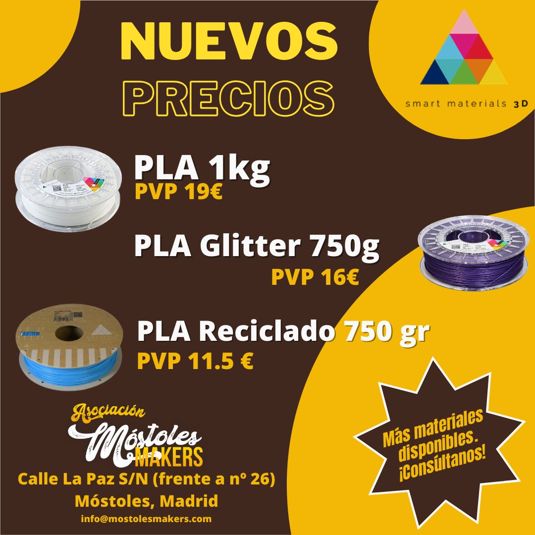 ¿Necesitas material de impresión? Tenemos filamento a precio competitivo y de la mejor calidad. 
Si necesitas PLA no dudes en contactar con nosotros, tenemos un amplio stock.
#pla #filamento #glitter #impresion #impresion3d #impresoras #ender #artillery #venta #madridsur #bambu