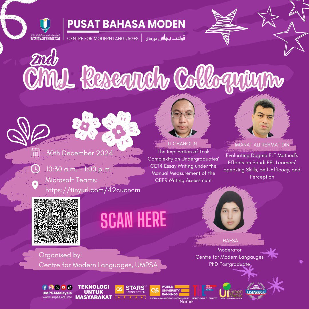 a_imanat's tweet image. Thrilled to present my research at the inspiring Colloquium organized by the Center for Modern Language, Universiti Malaysia Pahang Al-Sultan Abdulalh.A fantastic platform to exchange knowledge, foster growth, and dive into thought-provoking conversations. #researchpresentation