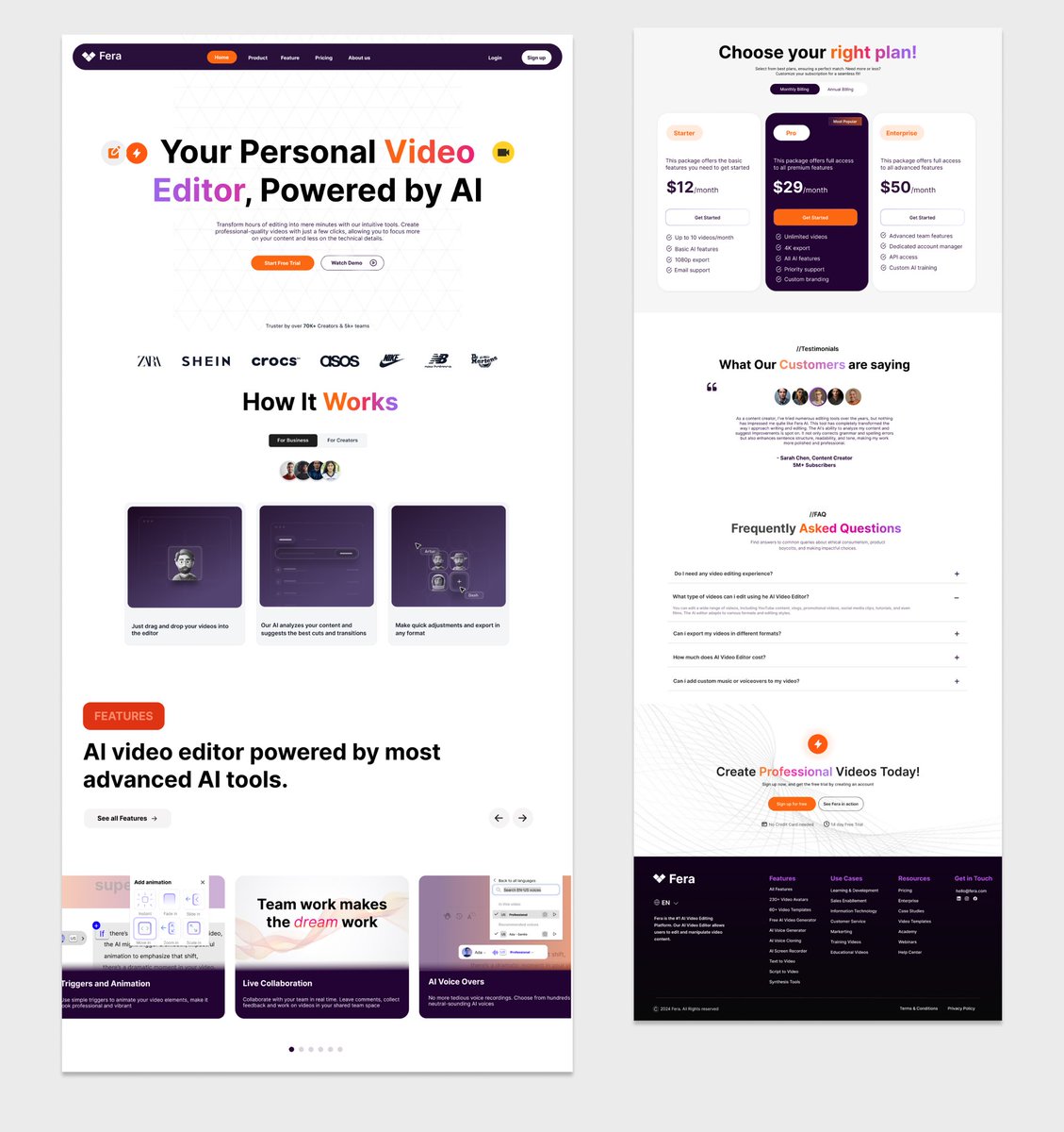 Here’s a landing page I designed for Fera, the ultimate AI-powered video editing platform.

What do you think about this design?