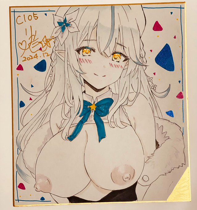 色紙描きましたー!軽く色も付けれました✨️購入希望の方に先着で抽選券お渡しするので気に入ったのあれば是非!コミケ2日目宜しくですー☺️ 