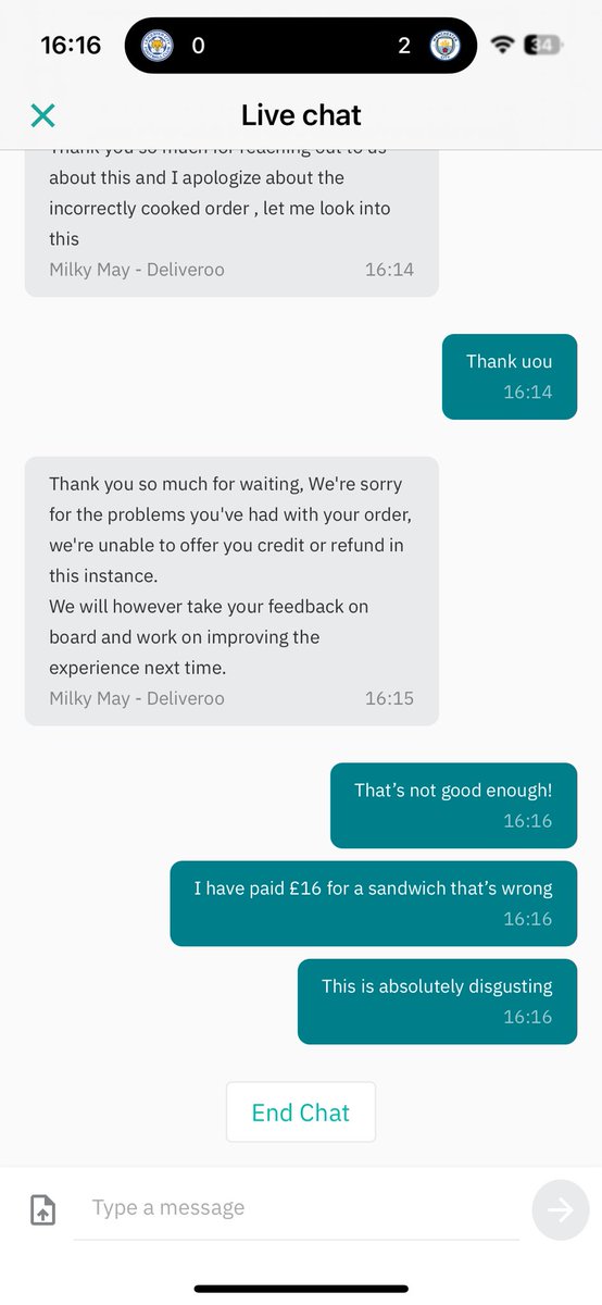 BoatLaura's tweet photo. @DeliverooHelp @SUBWAY great customer service right there 😤😤😤😤 https://t.co/yrHM7IxYVk