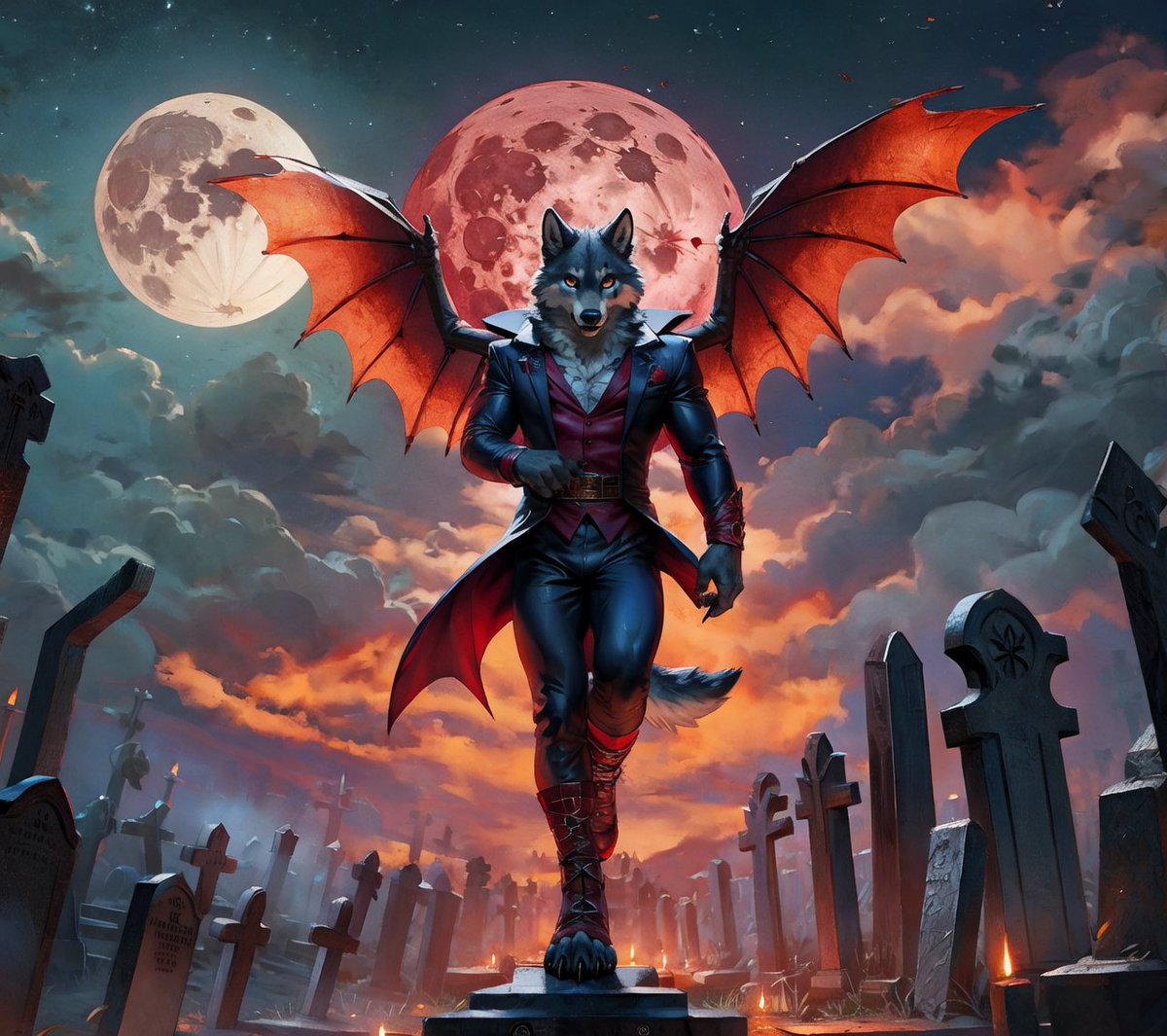 FerilosArt's tweet image. Some late AI Arts!
For halloween 24&apos;
Skafir / Me

#AIart #AI #stablediffussion #furry #furryart #Halloween #halloween2024 #wolf #vampire