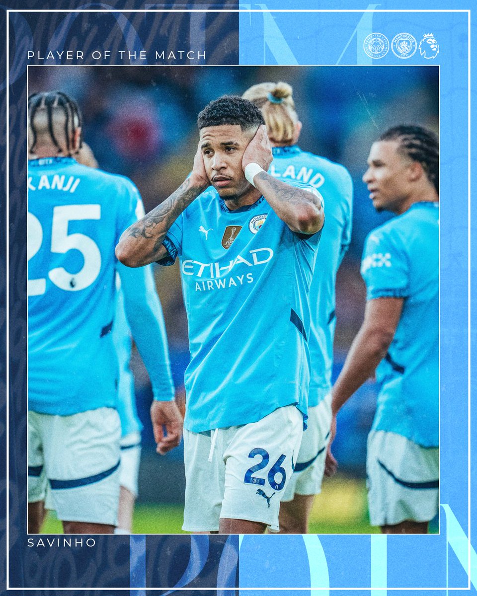 Savinho vs Leicester: 1 Goal 1 Assist 35 Touches 21 Accurate Passes 88%  Pass Accuracy 6 Touches In Opposition Box 2 Recoveries 2 Chances Created  (Most) 1 Block 1 Shot On Target 1 Accurate Cross 1 Big Chance Created 1  Pass Into Final Third