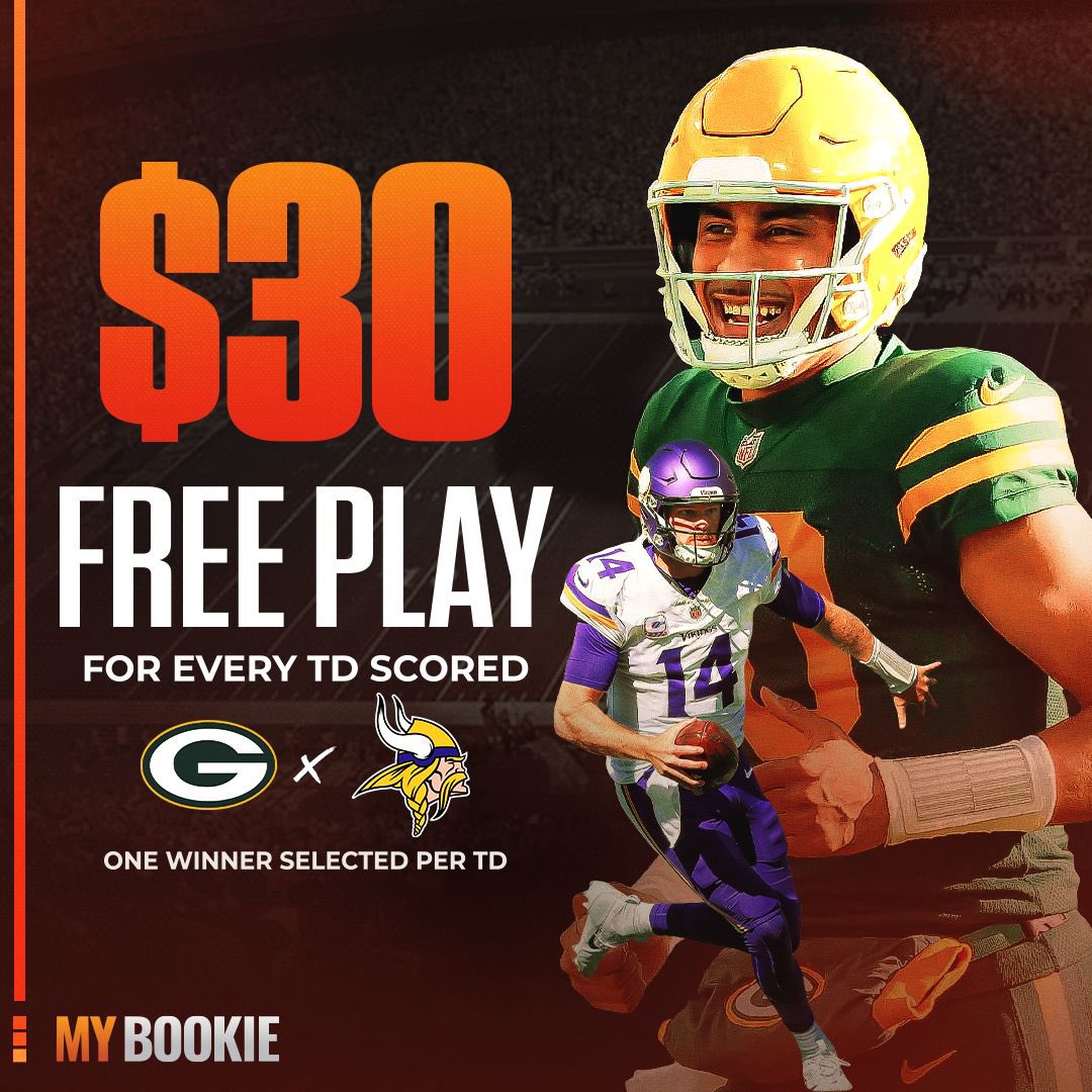 🚨 NFC NORTH FREE PLAY 🚨

Every TD scored in Packers v Vikings today we will award a $30 free play 🤑🤑🤑🤑

How to enter ⤵️

- LIKE + RT this post

- Must be following <a href="/MyBookie/">MyBookie - Bet With The Best</a> 

- Reply with a gif of a player you’re betting to score a TOUCHDOWN today 🏈✅
