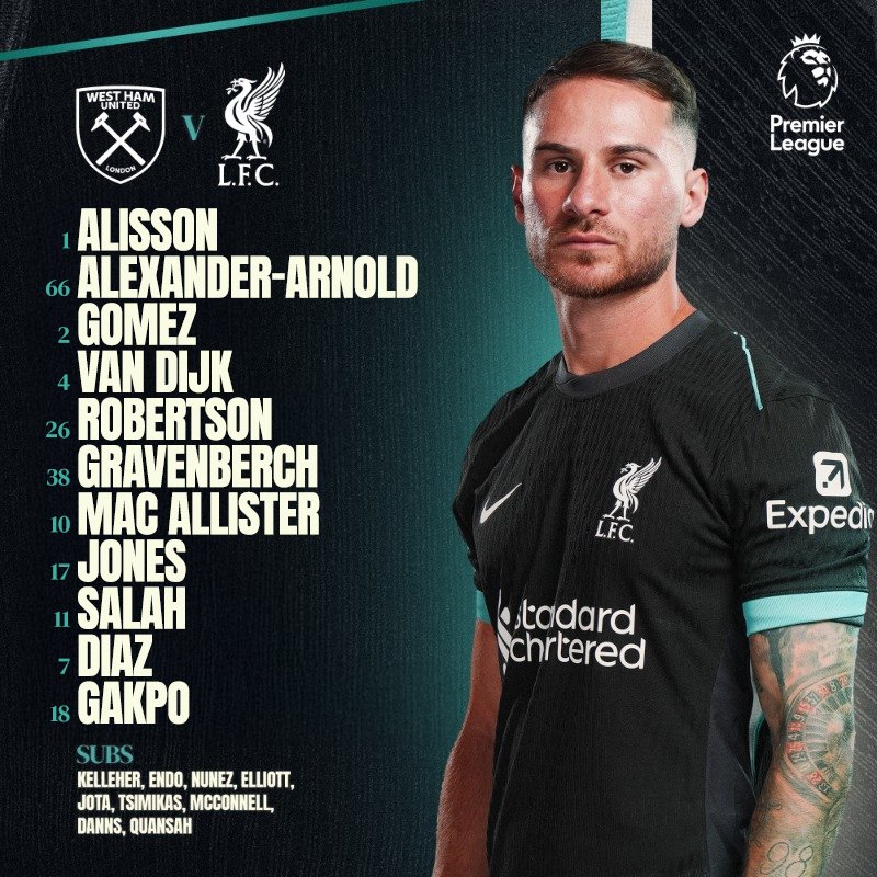 Our line-up to take on West Ham  
No Chiesa #WHULIV